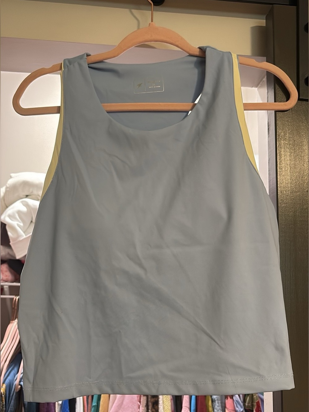 Primark Light Blue Tank Top with Yellow Trim - Women's Sleeveless